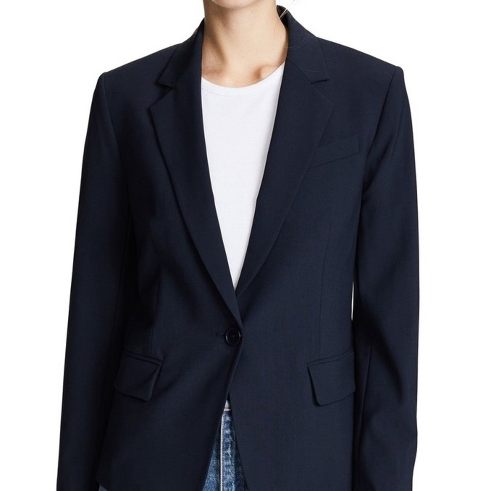 Theory virgin wool tailored single button navy bl… - image 7